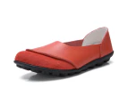 Amoretu Womens Leather Loafers Casual Soft Sole Shoes-Red