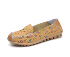 Amoretu Womens Floral Comfortable Walking Flat Loafers-Yellow