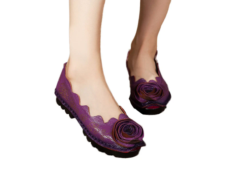 Amoretu Women's Autumn Flat Flower Pattern Shoes-Purple