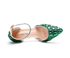 Amoretu 7.5CM Rhinestone Thin High Heels Pointed Toe Fashion Sandals-Green