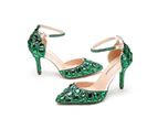 Amoretu 7.5CM Rhinestone Thin High Heels Pointed Toe Fashion Sandals-Green