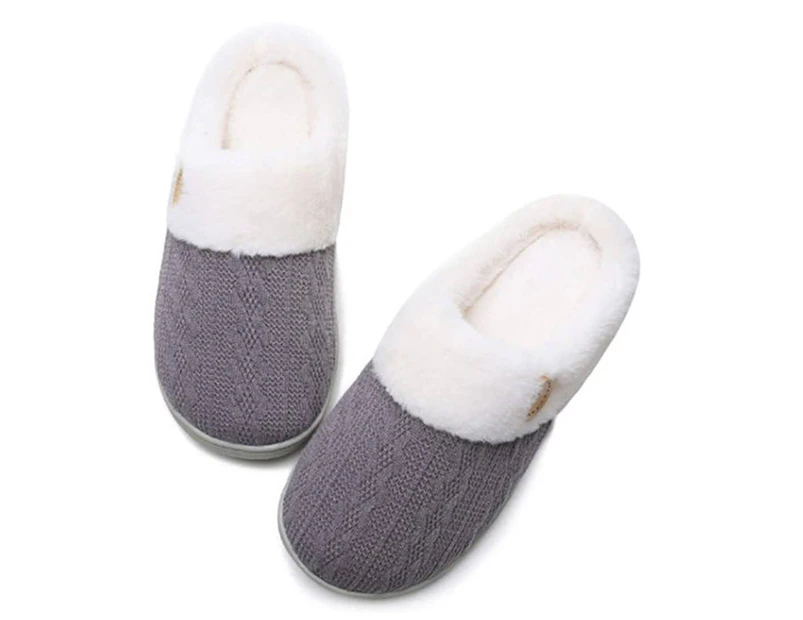 Amoretu Womens House Slippers Comfy Memory Foam Insole with Fluffy Plush Lined-Grey
