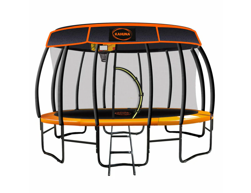 Kahuna Trampoline 14 ft with Basketball set and Roof- orange