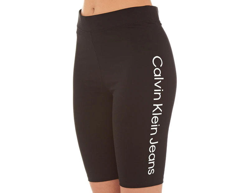 Calvin Klein Jeans Women's Plastisol Shiny Transfer Logo Bike Shorts - Black