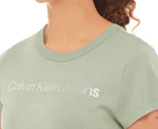 Calvin Klein Jeans Women's Graphic Baby Tee / T-Shirt / Tshirt - Sage