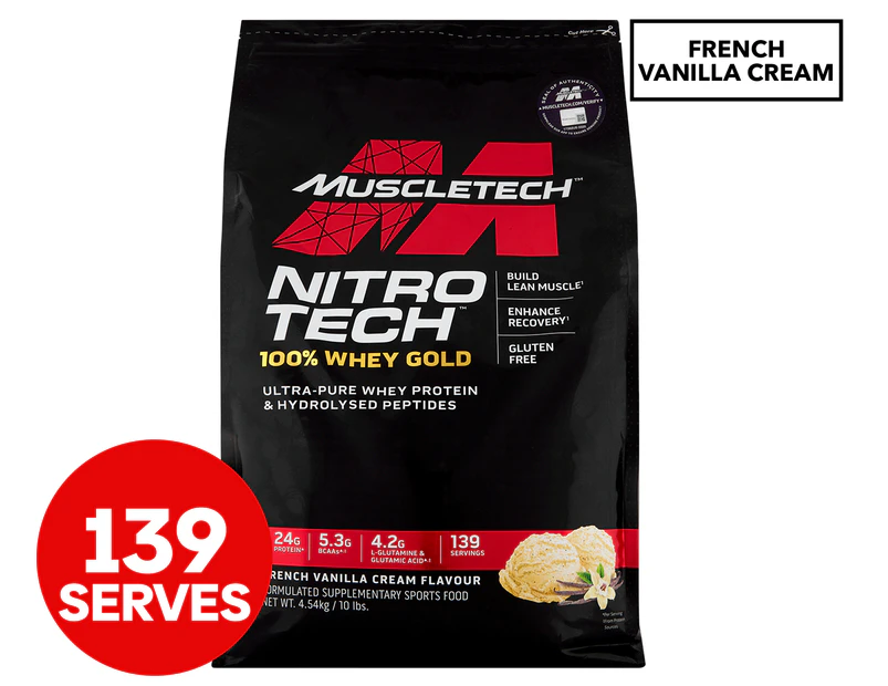 MuscleTech Nitro Tech 100% Whey Gold Protein Powder French Vanilla Cream 4.54kg / 139 Serves