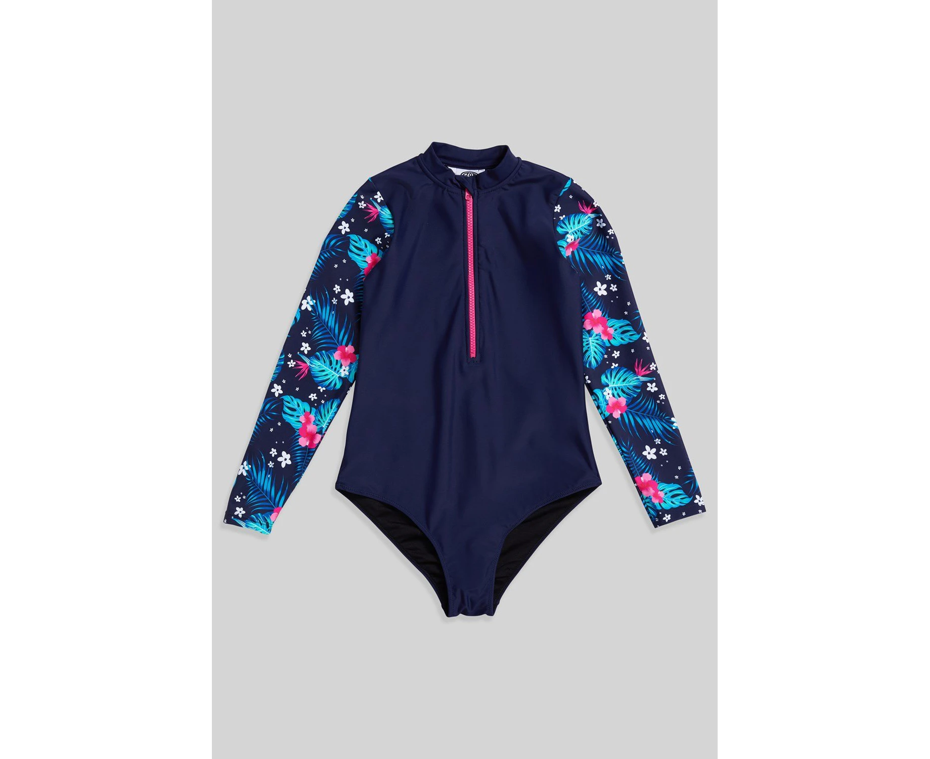 Animal Girls Gala Swimsuit Kids Beach Long Sleeve Recycled Swimming Costume - Navy