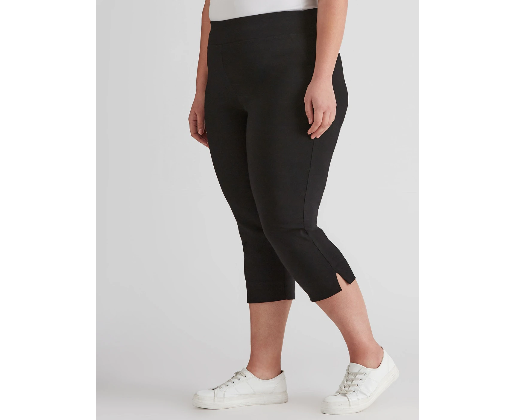 Autograph - Plus Size - Womens Pants - Black Cropped - Elastane Fashion Trousers - Mid Waist - Woven - Stretch - Casual Work Clothes - Office Wear