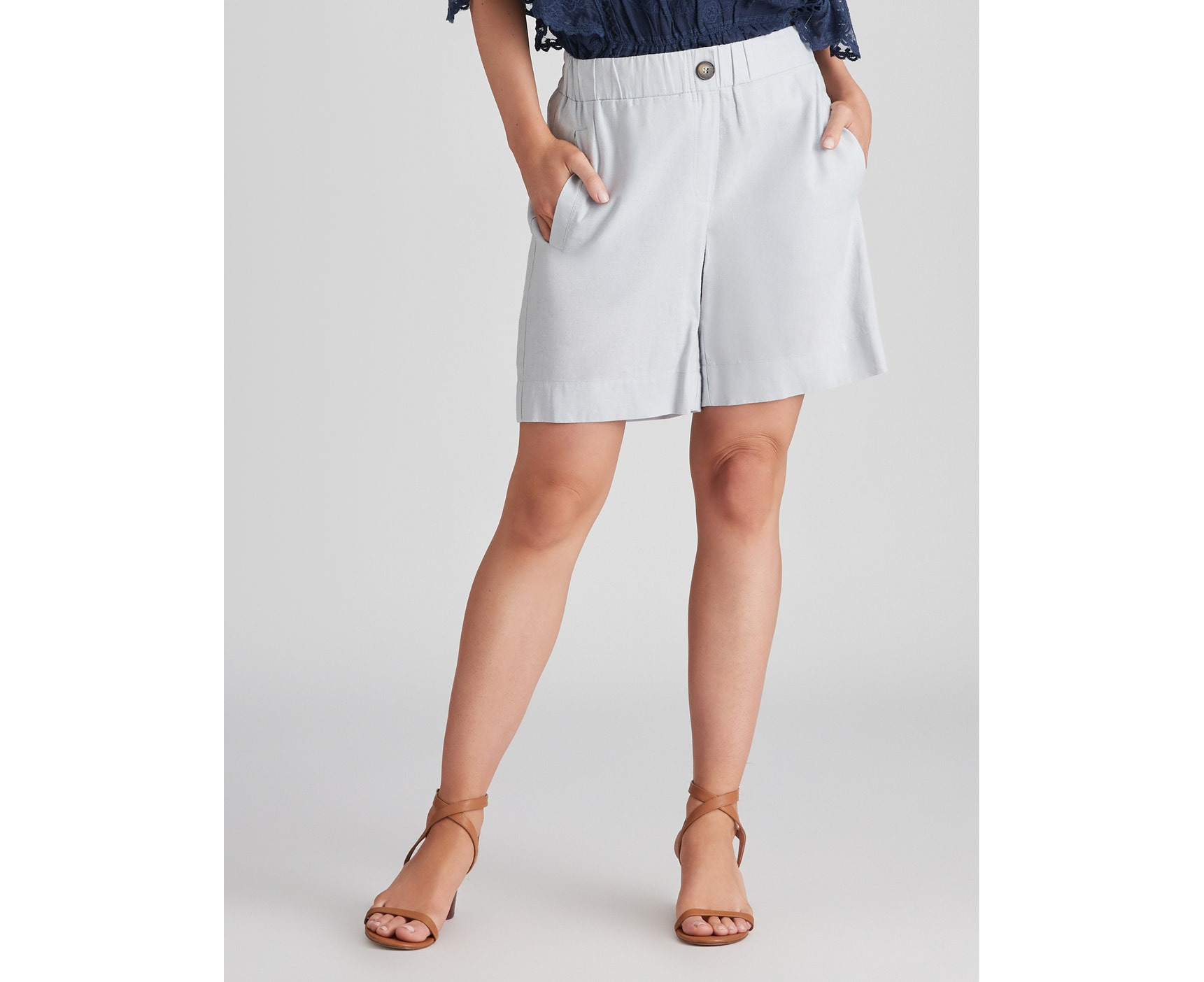 Katies Linen Blend Pull On Shorts - Womens - Silver