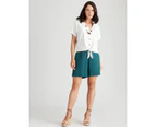 Katies Linen Blend Pull On Shorts - Womens - Teal