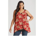 Beme Sleeveless Knitwear Layer Ring Front Top - Womens - Plus Size Curvy - Red Floral