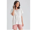 Katies Woven Broderie Lace Kaftan Style Top - Womens - White