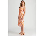 Rockmans Linen Midi Length Side Button Dress - Womens - Peach Tropical