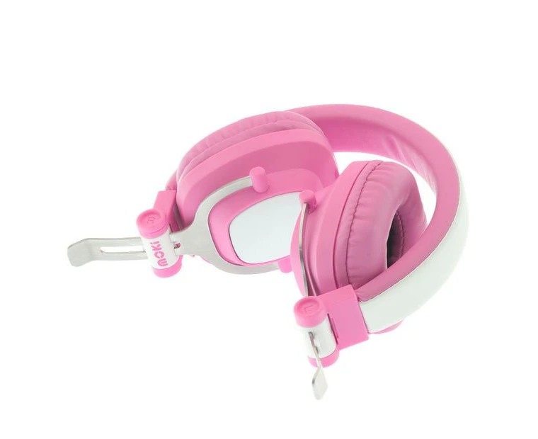 Moki Exo Kids Wireless Bluetooth Headphones On/Over Ear Cup Headband w/ Mic Pink