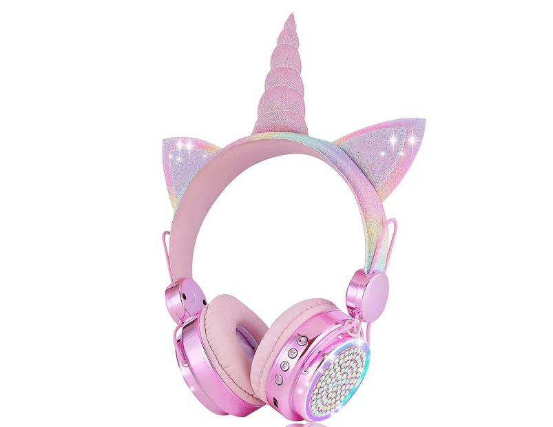 Unicorn Kids Wireless Bluetooth Headphones With Microphone 3.5mm Jack-Pink
