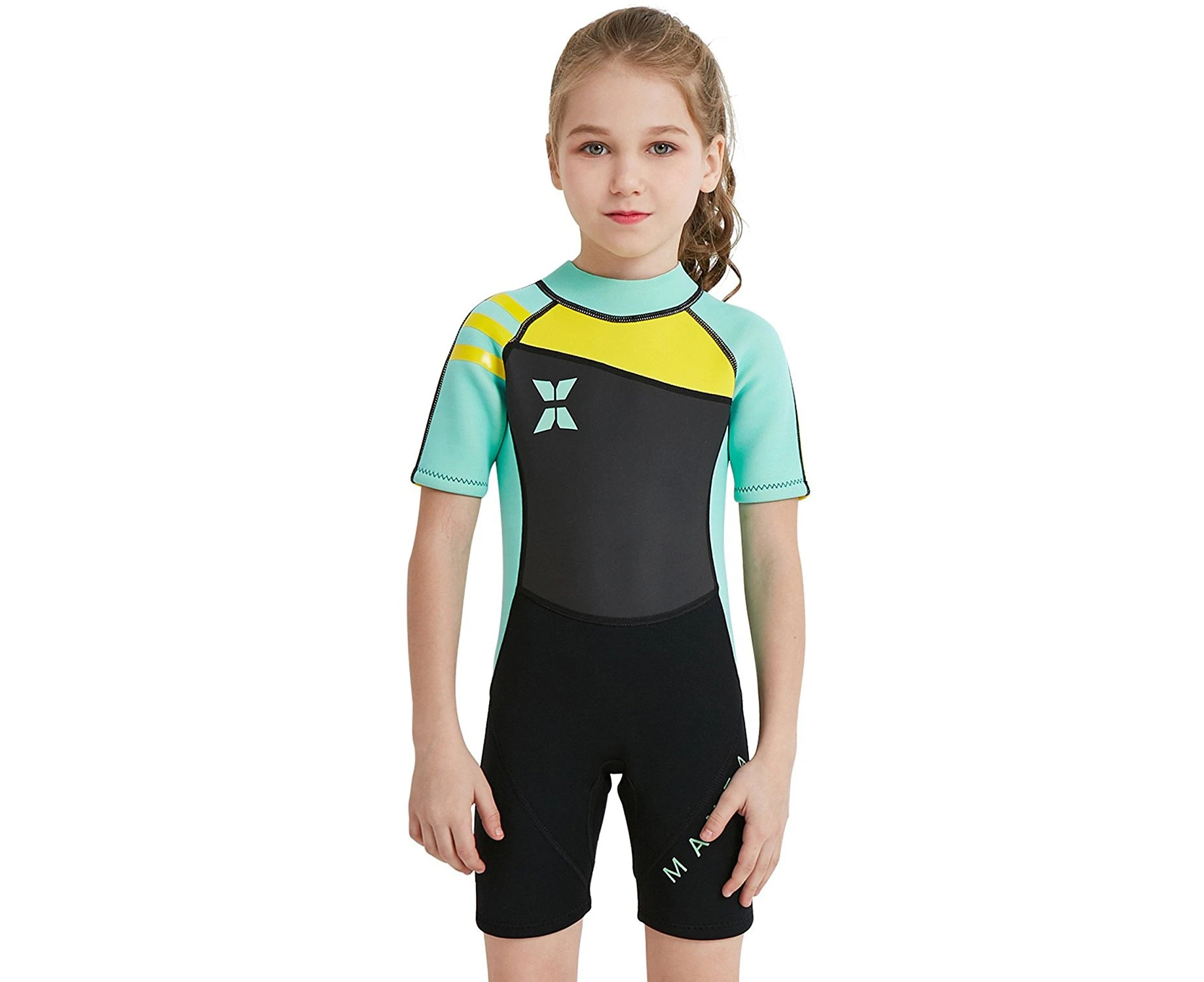 (S(Height 35’’-38’’), Green) - DIVE & SAIL Kids 2.5mm Warm Wetsuit One Piece UV Protection Shorty Suit