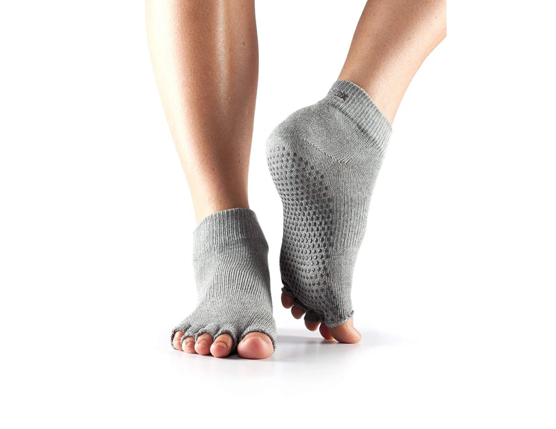 X-Large, Heather Grey) - ToeSox Grip Pilates Barre Socks – Non