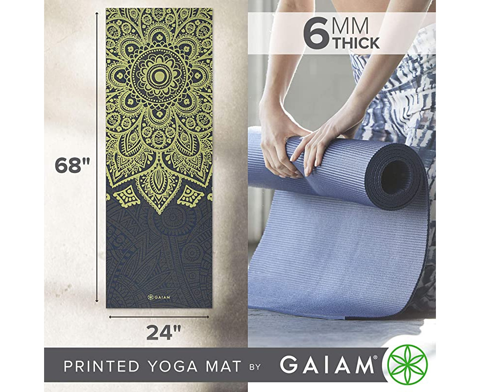 Gaiam Yoga Mat - Premium 5mm Print Thick Non Slip Exercise &