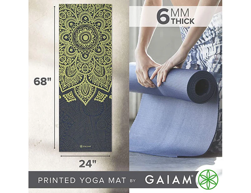  Gaiam Yoga Mat - Alignment Print Premium 6mm Thick Non Slip  Exercise & Fitness Mat for All Types of Yoga, Pilates & Floor Workouts (68  x 24 x 6mm Thick)