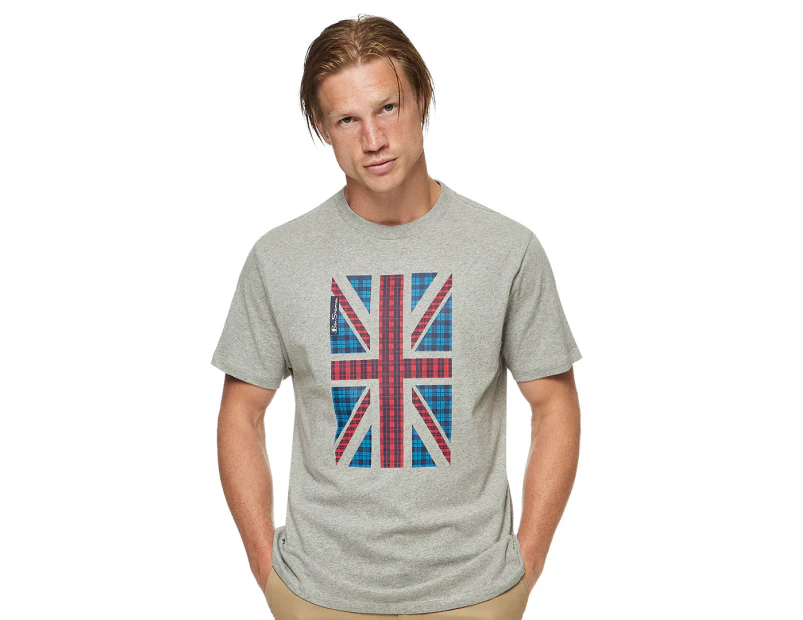 Ben Sherman Men's House Check Flag Graphic Tee / T-Shirt / Tshirt - Oxford Marle