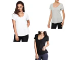 3 x Bonds Womens Scoop Neck Tee T-Shirt Top Cotton Black White Grey Cotton/Elastane - 1 x Black, 1 x White, 1 x Grey