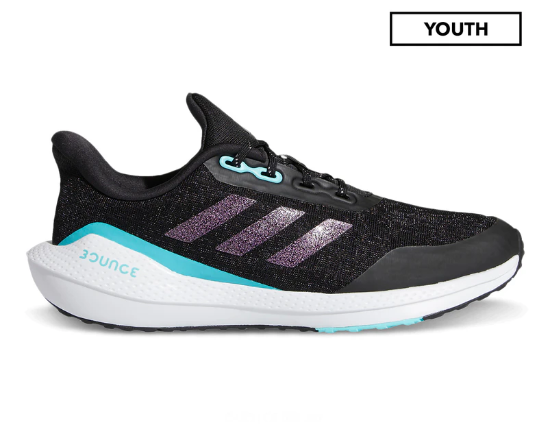 Adidas Youth EQ21 Run Shoes - Core Black/Core White/Pink/Aqua