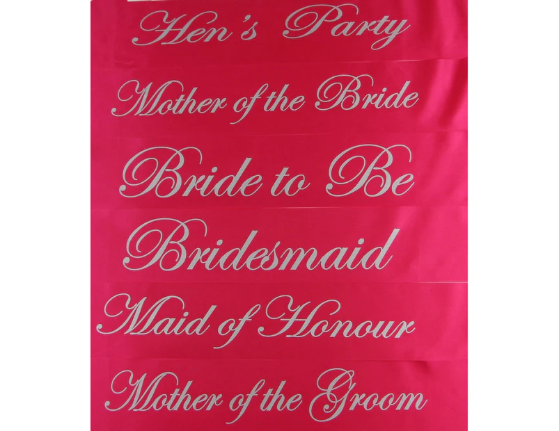 Women 13 Colours Sashes Hens Sash Night Party Bridal Bride To Be Bridesmaid Wedding - Hot Pink/Silver Hen's Party
