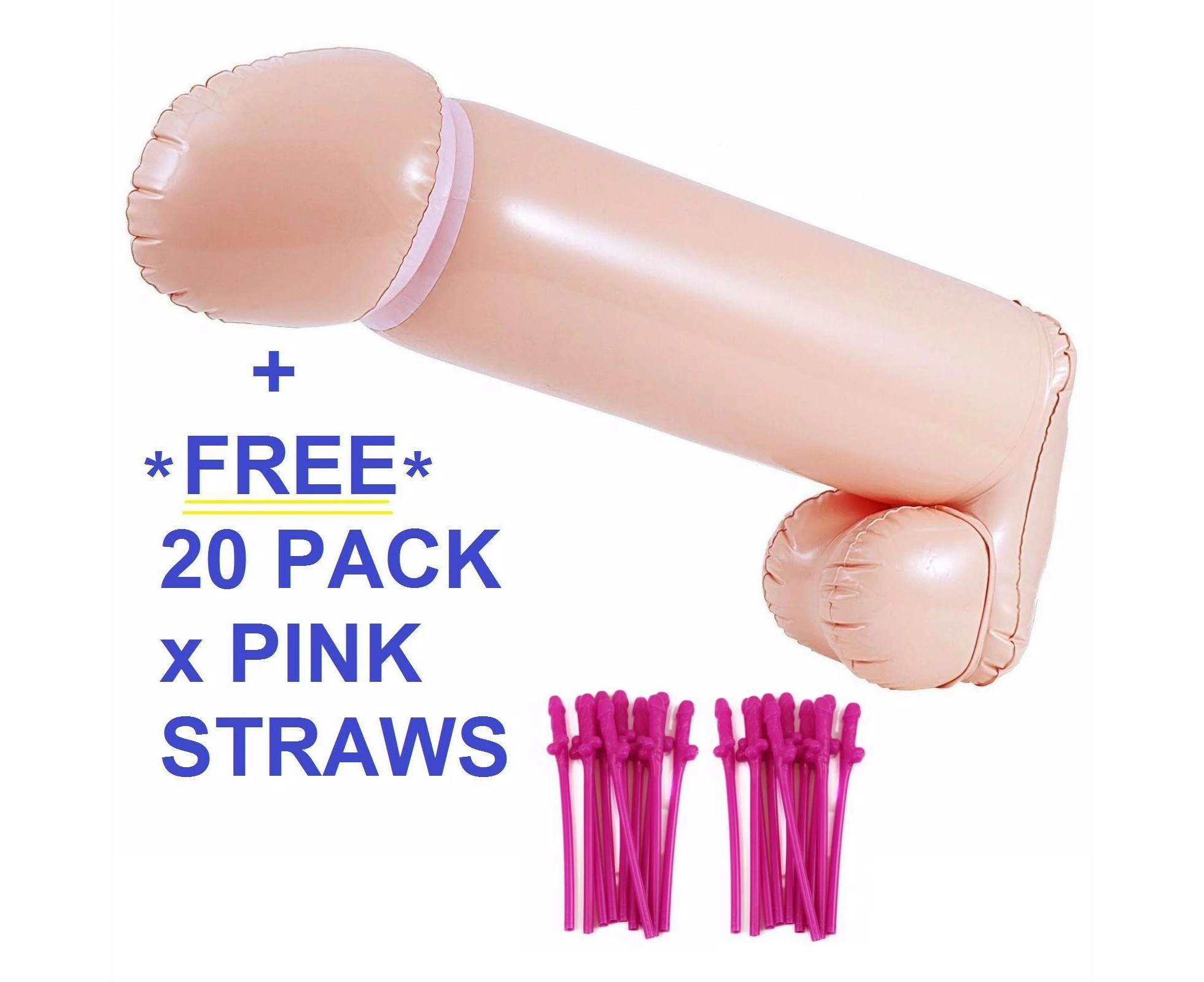 Blow Up Large Inflatable Penis Dick Willy Hens Night Games Fun Party + Straws