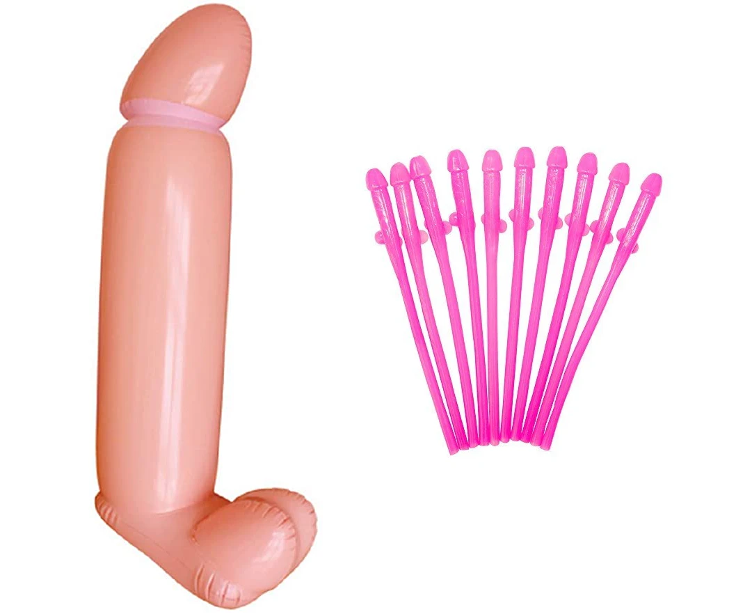 Women Hens Night Party Set: Blow Up Large Inflatable Penis Dick Willy Game  + 20 Straws - 20 Glow in the Dark Straws | Catch.com.au