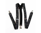 Mens Adjustable Black With White Music Notes Patterned Suspenders Fabric