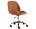 Tan PU Leather Upholstered Office Chair Home Office Chair Gold Base