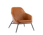 Brown Tan PU Leather Armchair Lounge Chair Accent Retro Armchair Sled Metal Base
