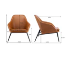 Brown Tan PU Leather Armchair Lounge Chair Accent Retro Armchair Sled Metal Base