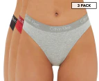 Calvin Klein Women's Motive Cotton Thong 3-Pack - Black/Red/Grey Heather
