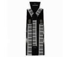 Mens Pattern Print Adjustable Suspenders Braces Costume Womens + Black Bow Tie - Piano Keys 1