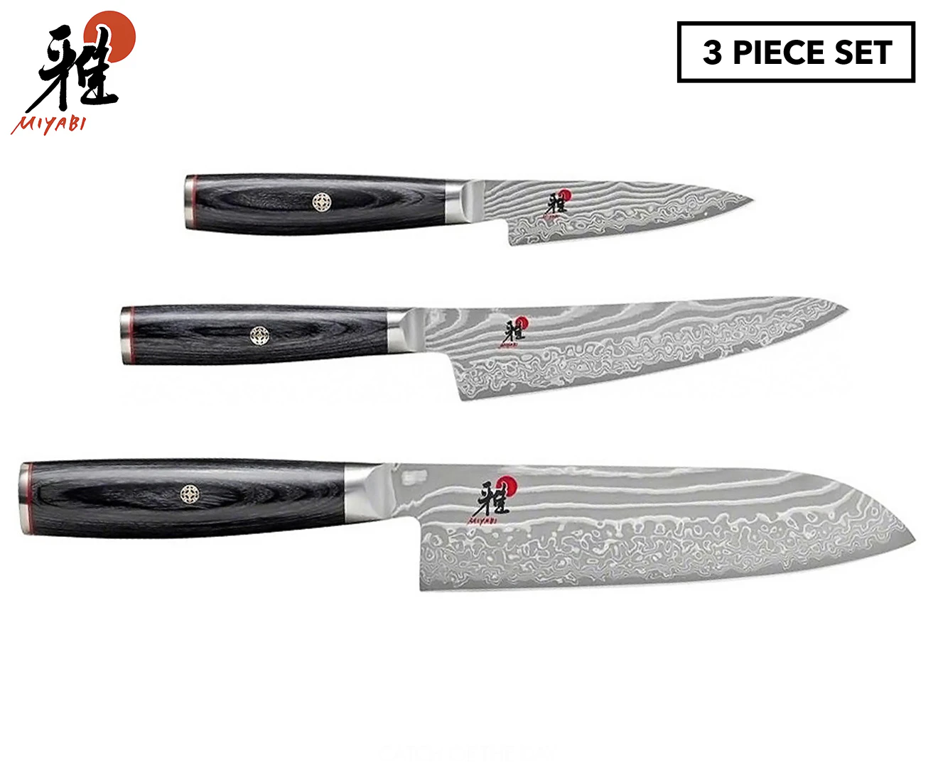 3pc Miyabi 5000FCD Santoku 18cm/Shotoh 13cm/Shotoh 9cm Knife Cutting Set Black