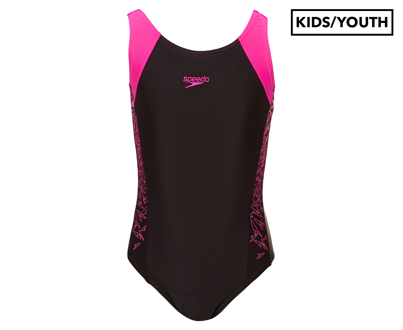 Speedo Girls Boomstar Splice Muscleback Swimsuit Black Electric Pink