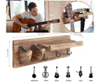 Guitar Wall Mount Hanger With Storage Shelf With 3 Metal Wood Rack Hook Stand