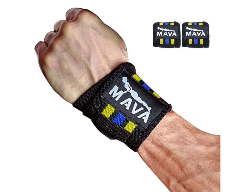 (36cm , Black/Yellow/Blue) - Mava Sports Wrist Wraps