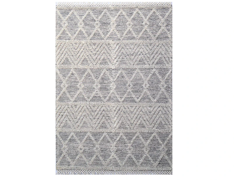 Designer Flatwoven Wool Rug - Aura 6235 - Ivory/Black