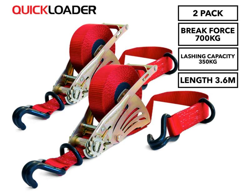 QuickLoader Retractable Tie-Down Strap System 2-Pack - Red