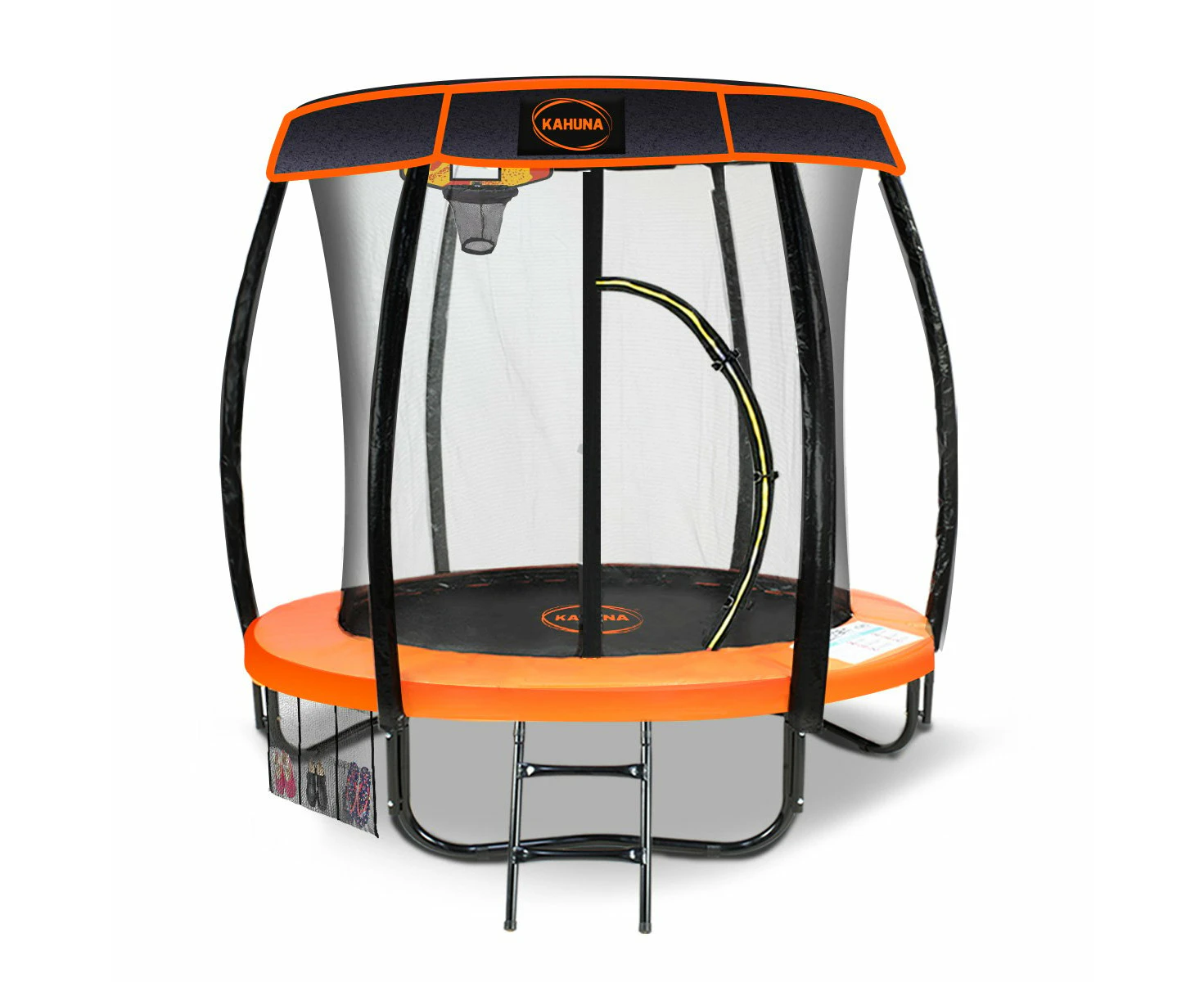 Kahuna Trampoline 6 ft with Basketball Set & Roof Cover - Orange