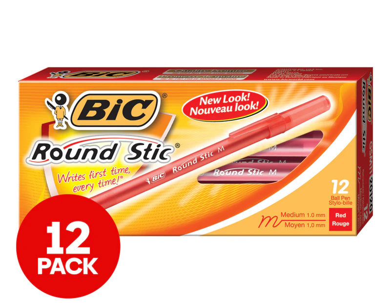 BiC Round Stic Medium Ballpoint Pens 12-Pack - Red