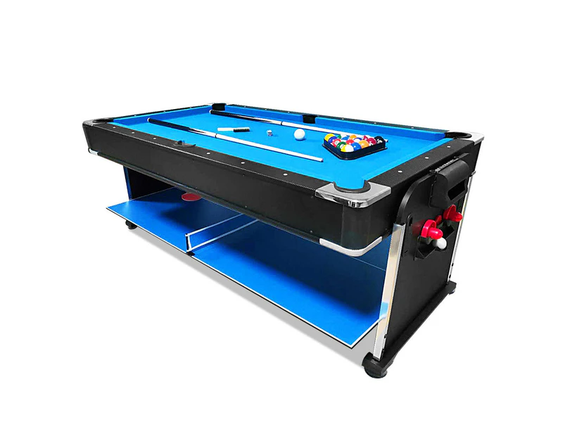 7Ft 4-In-1 Convertible Air Hockey / Pool Billiards /Dinner table /Table Tennis Table Blue/Black Felt For Billiard Gaming Room Free Accessory-Blue