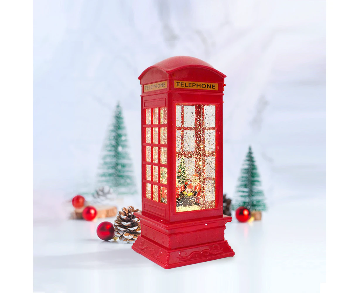 Christmas Telephone Booth Hurricane Led Light Water Lantern With Swirling Confetti - Santa's Gift