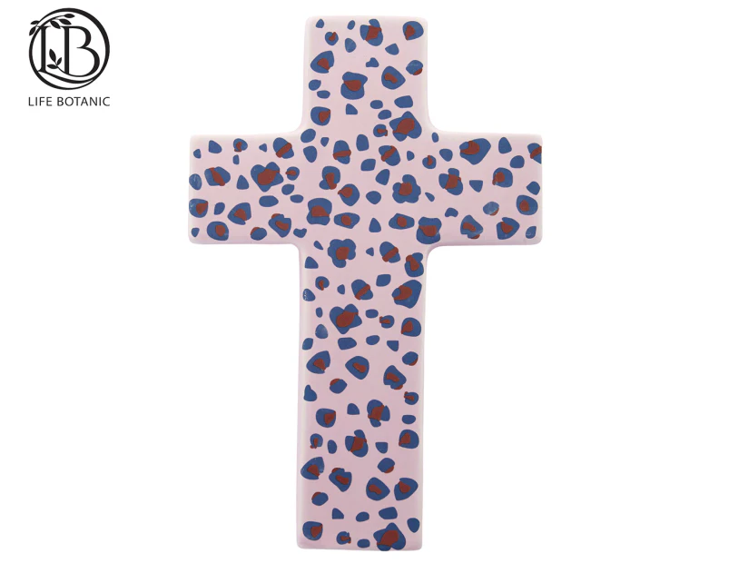Life Botanic 13x20cm Leopard Ceramic Cross - Pink/Multi