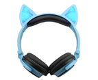 Momax Kids Wireless Headphones Bluetooth Over Ear with Only Cat Ears LED Glowing Kids Headsets for Girls Boys-Blue