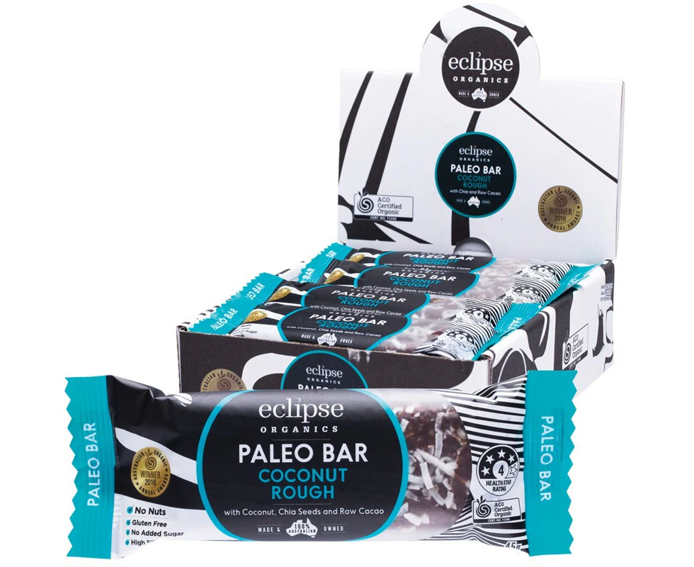 ECLIPSE ORGANICS Raw Paleo Bar Coconut Rough 45g 12PK