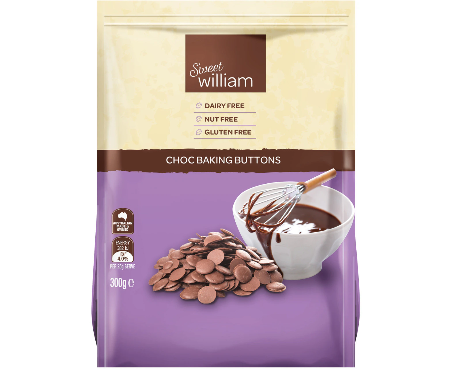 Sweet William Baking Buttons Mylk Choc 300g (Pack of 5)