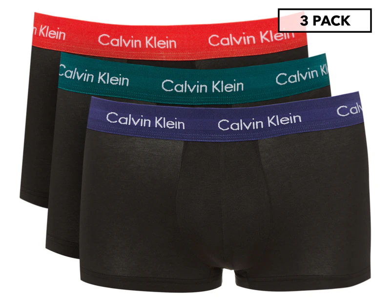 Calvin Klein Men's Cotton Stretch Low Rise Trunks 3-Pack - Black/Blue/Coral/Topaz